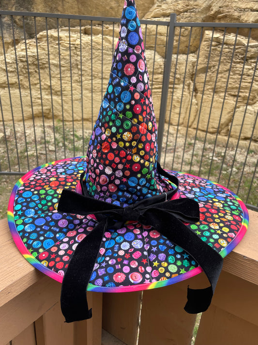 Rainbow Buttons Witch Hat