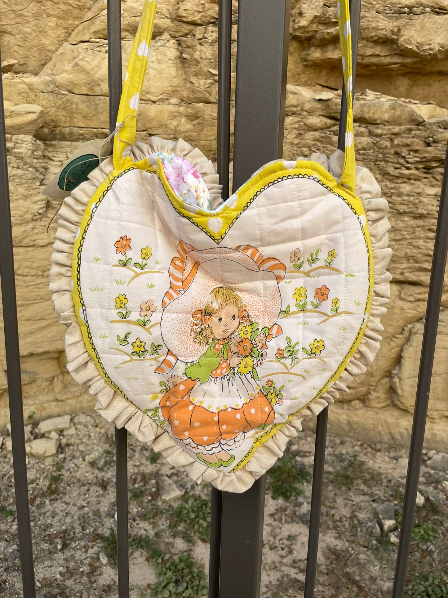 Vintage Ruffle Heart Tote